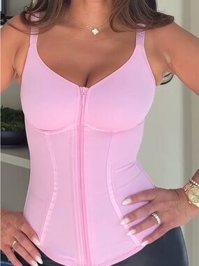 Light Pink Front-Zip Shapewear Tank Top